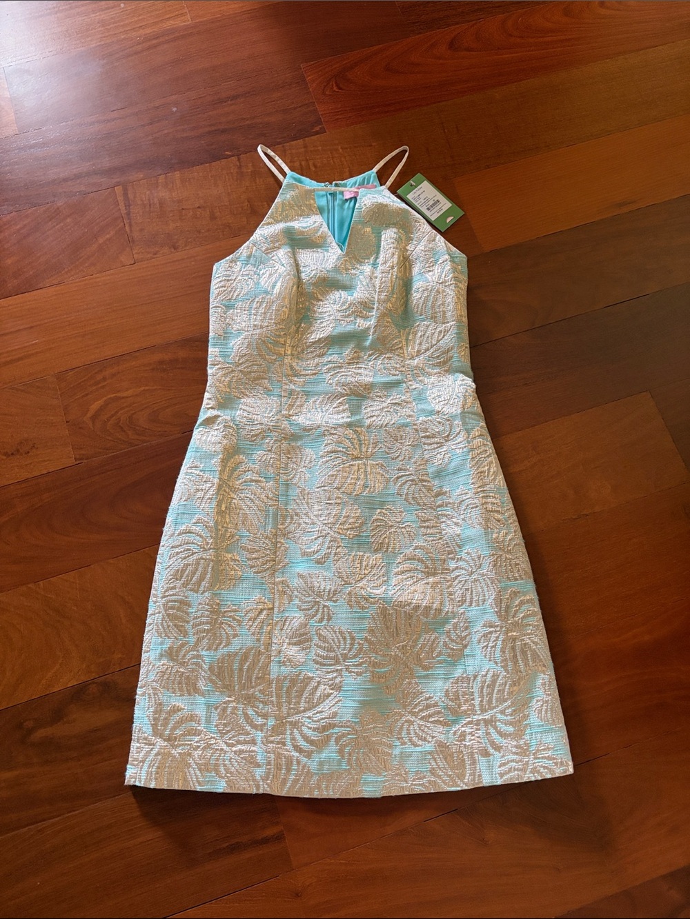 Lilly Pulitzer Aqua and White Halter Shift Dress